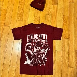 TAYLOR SWIFT official merch Burgundy Red Eras Tour Tee & Beanie SET Like New!